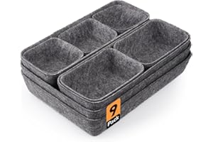 Voniobuy Schubladen Organizer, 9 Stücke Filz Schubladenbox Ordnungssystem, Aufbewahrungsboxen Set in 4 Größen für Home/Büro (Dunkelgrau)