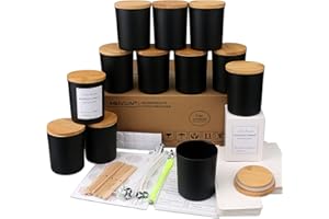 MILIVIXAY Lot de 12 bocaux à bougies en verre noir mat de 200 ml avec couvercles et kits de fabrication de bougies – Pots vides en vrac pour la fabrication de bougies.