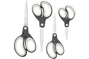Rapesco 1574 Soft Grip Handle Scissors, Black/Light Grey, Set of 4