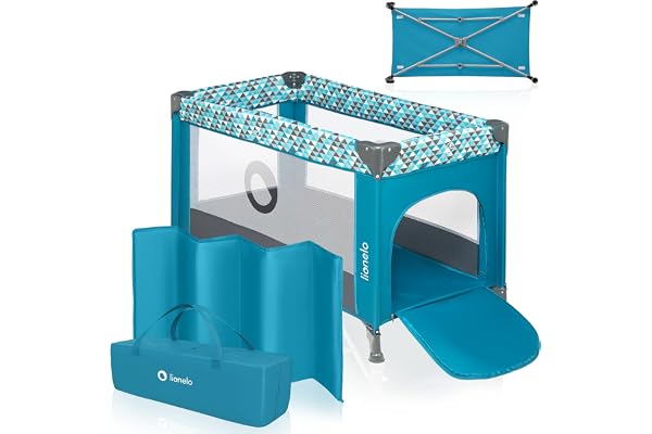 lionelo Stefi lit Bebe Bebe jusqu'à 15 kg, entrée latérale, Dispositif de Protection Contre Le Pliage accidentel LockGuard, système de Pliage Rapide, Sac de Transport (Turquoise)