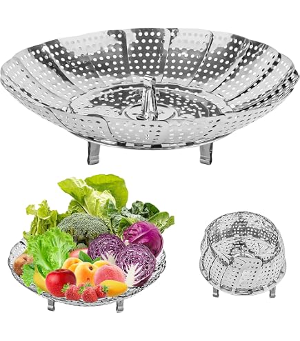 Panier Vapeur Acier Inoxydable Pliable - 14-23cm - Pour Légumes, Fruits De Mer...