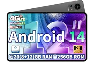 ‎TECLAST TECLAST T60 Android 14 Tablet 12'' Zoll, 20GB RAM+256GB ROM（8TB TF） Top Gaming Tablett, T616 Octa-Core 2.0GHz, 8+13MP, 2K TDDI 2000x1200, 18W/8000mAh, 4G LTE/5G WLAN/GMS/GPS/TÜV/Widevine L1-2024
