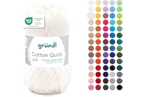 Gründl Wolle Cotton Quick uni - dünne Wolle zum Häkeln - Strickgarn - Häkelgarn - Glänzend und hautfreundlich - 100% Baumwolle - 1 Knäuel 50 g / 125 m - Nadelstärke 3-4 - Wollweiß