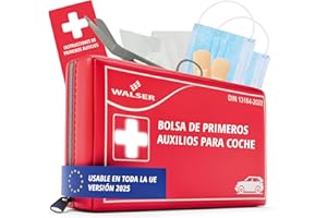 WALSER Bolsa de primeros auxilios para coche 2025, kit de primeros auxilios, bolsa de primeros auxilios DIN 13164:2022, kit de primeros auxilios rojo 44283