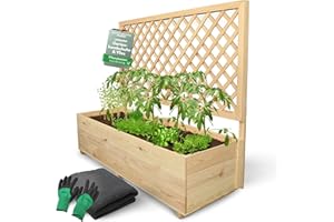 ‎HOLZ4HOME holz4home® Pflanzkasten mit Rankgitter XL aus Kiefernholz I 44x128x104 cm I inkl. Gartenhandschuhe & Vlies I Pflanzkübel mit Spalier I Hochbeet für Balkon als Sichtschutz I Blumenkasten