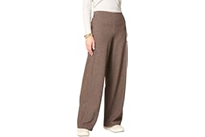Goldenpoint Donna Pantaloni Wide Leg Herringbone Leggermente Svasati e Vita Media Elasticata Senza Cinturino in Misto Viscosa