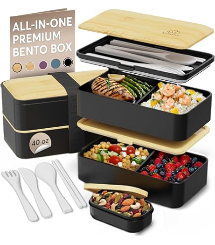 Umami Bento Lunchbox met Bestek & 2 Sauspotjes, Magnetronbestendige