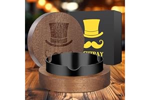 LULLEA Posacenere in legno con coperchio a prova di odore, per interni ed esterni, per sigarette, sigari, cappelli e baffi, regalo di compleanno, regalo di Natale per uomini e papà, con inserto in