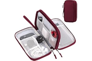 Arae Organizer Valigia per Accessori da Viaggio, Porta Cavi da Viaggio Doppio Strato con Grande Capacità per Cavi, Carte, Caricatori, Cuffie - Gadget Tech Utile per Viaggio e Zaino, S, Vino Rosso