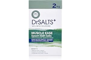 DR SALTS DrSALTS+ 2kg Muscle Ease Therapy Epsom Salts - Soothing Epsom Bath Salts to Relieve Strains, Pain and Stiffness with Eucalyptus and Ginger Essential Oils - Vegan and Cruelty-Free