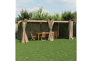 Amorsee Pérgola de Jardín con Techo y Cortinas, Pérgola de Aluminio 6x3 m, Cenador de Jardín con Techo Retráctil, Poliéster Resistente al Agua y a UV para Patio Terraza Exterior Taupe