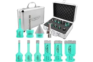 LEKOMESH Punte Diamantate per Piastrelle - 10 pezzi (6/6/8/10/20/25/35mm+10mm Fresa Diamantata+25mm Punte per Smusso+Adattatore) Seghe a Tazza Diamantata per Gres Porcellana Ceramica