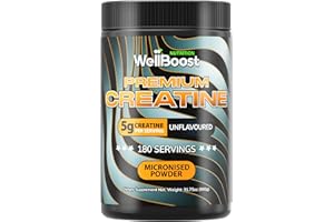WellBoost Nutrition Micronised Creatine Powder, 300g 100% Pure Creatine Monohydrate Powder for Performance and Muscle Power, Unflavoured Shake (60 Servings)