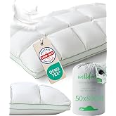 Welldora Premium Pillow 50x80 cm, 100% Down Fibres and Feathers, Medium | Cloud design for maximum comfort | Side and back |