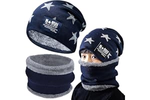 Axinyijia Gorro de Invierno y Braga Cuello Niño, Sombrero de Invierno Bufanda para Niños, Conjunto de Gorro y Bufanda de Tubo Regalo Para Niños Niñas 5-14 Años