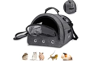 Kelivi Small Pet Carrier Bag,Guinea Pig Carrier with Water Bottles Hole,Removable Liner Rabbit Carrier,Portable Double Doors Outdoor Small Animal Carrier,Hamster,Bunny,Bearded Dragon (Grey)