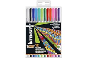 BIC Intensity Stylo Feutre d'écriture Pointe Medium et Corps métallisé - Couleurs assorties, Pochette de 12