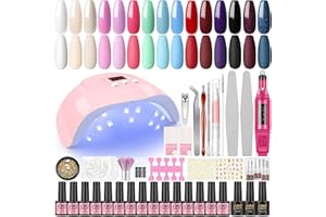 PEACECOLOR Kit Semipermanente Unghie e Fresa 18pz Smalti in Gel 36W Unghia Lampada Set per Manicure Soak off Gel Colore Rosa Blu Rosso Viola Nudo Gel per Unghie Lunga Durata Nail Design Art