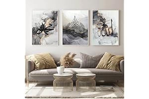 HMDKHI Lot de 3 tableaux muraux islamiques - Arabes - Poster et impressions - Toile - Fond abstrait musulman - Pour salon - 40 x 60 cm - Sans cadre, doré noir, (HMDKHI)