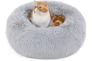 Bedsure Cuccia Gatto Morbida - 50x50cm Cuccia Pelosa per Cani Colore Grigio Chiaro, Cuscino Gatto Antistresss con Peluche Lavabile, Lettino Calmante per Gatti