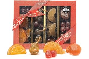 Walnut Tree | Glace Fruit Box Selection | Handpacked in the UK with Glace Mandarin, Glace Pineapple, Glace Apple, Glace Cherry, Glace Pear in a Traditional Festive Presentation Gifting Box | 430g pack
