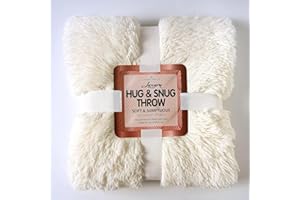 LIZZIE JACOBS Przytulne koce polarowe, z długim włosiem, super miękkie, ciepłe, przytulne, na kanapę, sofę, łóżko, polar, do podróży, wielofunkcyjne, duże koce (kremowy, podwójny, 150 x 200 cm)