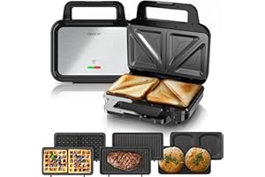 Arendo - 4 in 1 Sandwichmaker mit Wechselplatten - Waffeleisen doppelt - Panini Maker Kontaktgrill - Antihaftbeschichtung - B