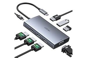 HODO USB C Docking Station Dual Monitor,8 In 1 Laptop Docking Station USB C Hub with 2 HDMI Monitor,DisplayPort,VGA,PD 100W,3USB Ports, Multiport Adapter for Dell, HP, Lenovo,Surface Laptops