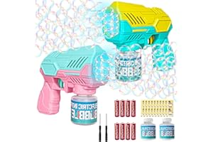 LIBERSHINE Pistola a Bolle per Bambini, 2 Pcs Macchina Automatica per Bolla di Sapone 10000+ Bolla/Min, Giocattoli a Sapone con Luce LED, 440ml Liquido Incluso, Feste Estive all'aperto Regalo Nozze