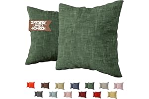 SONIT HOME DECOR SONIT - Federe Cuscini 40x40 Verde - Set 2 Federe Cuscini Divano in Cotone Loneta con Cerniera Nascosta