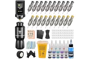 TATELF Kit Machine de Rotative sans Fil, Stylo avec Batterie RCA LCD 1900mAh Rechargeable, 20 Cartouches et Aiguilles, 10 Encres, Kit Complet Débutants & Artistes