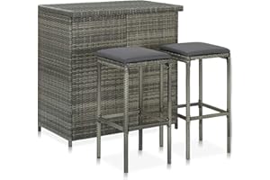Tidyard Set Mesa y sillas de Bar jardín 3 Piezas Muebles de Jardin Exterior Conjuntos ratán sintético Gris