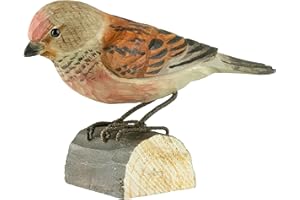 ‎WILDLIFEGARDEN WILDLIFEGARDEN Wildlife Garden WG426 DecoBird Bluthänfling - Handgeschnitzter Dekorative Vogel aus Holz - Kleine Europäische Vögel