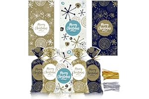Viosmut 120 Sachet Biscuit Noel avec Rubans Torsadés, Sachet Bonbon Noel Idéals pour I'emballage Individuel de Biscuits, Bonbons, Gâteaux de Noël et Pâtisseries au Chocolat, pour les Fêtes de Noël