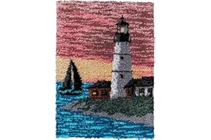 SKTWOE Leuchtturm Knüpfteppich Für Kinder Und Erwachsene Tapisserie Teppich Knüpfen Set Knüpfkissen Zum Selber Knüpfen Knüpfset Handarbeit Set Kreuzstich Set Knüpf-Sets,110 x 75cm