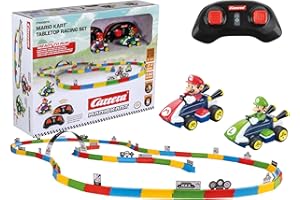 Carrera RC Fahrzeug Mario Kart Tabletop Racing Set | RC-Karts von Mario & Luigi – 6,2 cm mit 2,4-GHz-Steuerung, Streckenelementen & Deko | Bis 5 km/h | Für Kinder ab 6 Jahren – Ready to Run