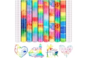 Tintnut Watercolor Permanent Vinyl - 8 Sheets 12" x 10", Rainbow Printed Permanent Adhesive Vinyl Patterned Vinyl Self Sticker Waterproof Permanent Vinyl