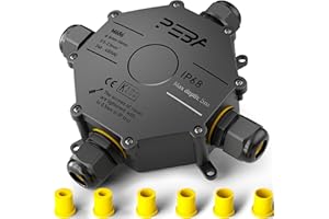 PEBA® Cajas de Conexiones Impermeables IP68, Conector de cable estanco, Caja de conexiones de conector de cable Exterior Grande de 4 vías Redondo, Apto para cables Ø4-14 mm Caja Estanca, Negro