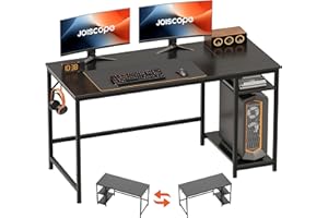 JOISCOPE Home Office Tavolo da Gioco con Rack di Stoccaggio, Piccolo Computer Tavolo da Ufficio con Tavolo, Moderno Computer Tavolo, Studio e Tavolo da Scrittura, 140cm, Nero