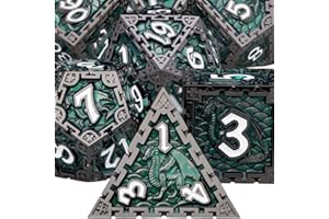 ARUOHHA 7pcs DND Dice Set Dungeons and Dragons Dice Large Metal Polyhedral Dice for RPG Role Playing Dice D and D Dice D&D Dice Set with Gift Box, D20 D12 D10 D8 D6 D4 (Green)
