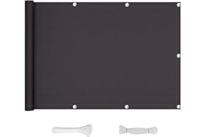 QINGLV Balcón Pantalla Protección De Privacidad 110x300cm Cubierta De Privacidad para Balcón Protección UV Y Opaca Pantalla De Privacidad De Balcón con Bridas para Cables Y Cuerda -Gris Oscuro