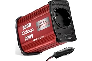 Odoga Przetwornica napięcia 12 V na 230 V – 300 W, przetwornica prądu z przyłączem USB-C 3 A i USB-A, inwerter 12 V 220 V, gniazdo samochodowe, ładowanie laptopa, iPada, iPhone'a, tabletu i wielu