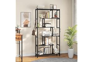 YITAHOME Libreria, Scaffale alta a 6 Ripiani con 4 Ganci, Grande Scaffale da Pavimento, Libreria Industriale con Struttura in Acciaio, per Soggiorno, Camera da Letto, Ufficio, Nero