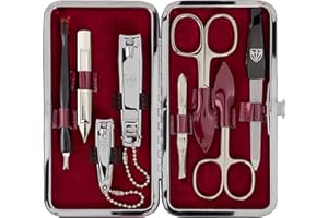 3 Swords Germany - brand quality 8 piece manicure pedicure grooming kit set for professional finger & toe nail care scissors clipper fashion leather case in gift box, Made by 3 Swords (6639)