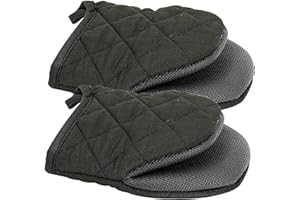 E-GREETSHOPPING 1 Pair Oven Gloves Heat Resistant Silicone Oven Mitts, Kitchen Non-Slip Oven Gloves Outdoor Cooking Mitts Short Oven Mitts for 500 Degrees, for Grilling Baking Barbecue Microwave Machine Washable