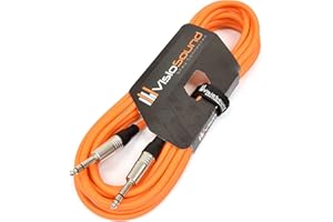 VisioSound 6.35mm 1/4" Stereo TRS Jack to TRS Jack Lead/Balanced Signal Audio Patch Cable (6m, Orange)