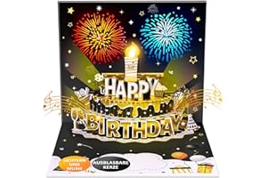 ‎FITMITE FITMITE Geburtstagskarte mit Musik, 3D Geburtstagskarten mit Licht und ausblasbarer Kerze, DIY Alter Geburtstagskarte Geschenke für Ehemänner, Männer, Frauen und Freunde