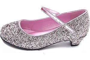 GIZELLE Mary Jane Girls Kids Glitter Low Kitten Heel Party Wedding Pumps Sandals