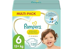 Pampers Couches Taille 6 (13+ kg), Premium Protection, 120 Couches Bébé, Multi Pack, Notre N°1 Pour La Protection Des Peaux Sensibles