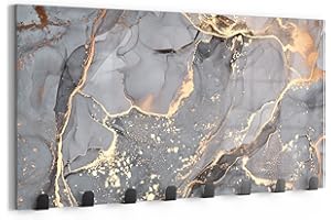 DEQORI Perchero de pared de cristal y metal, diseño de elegante patrón de mármol, 60 x 30 cm, diseño moderno, panel de armario para pasillo, salón y dormitorio, magnético y se puede escribir